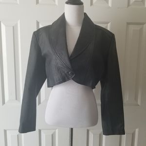 100% Black Leather Cropped Jacket